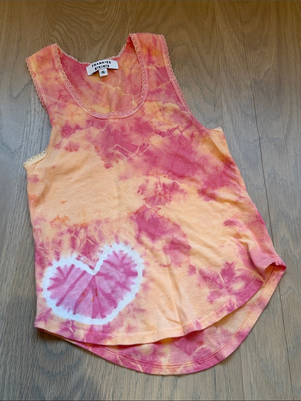 Frankies Bikinis sherbet, heart, tie-dye size small like new pink orange nwot